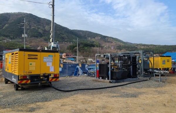 한국가스공사가 공기를 활용한 자사 최초 배관입증시험을 진행하고 있다.(제공 가스공사)