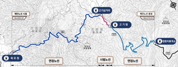 남원시가 제안한 산악벽지형궤도 노선(출처 철도연)