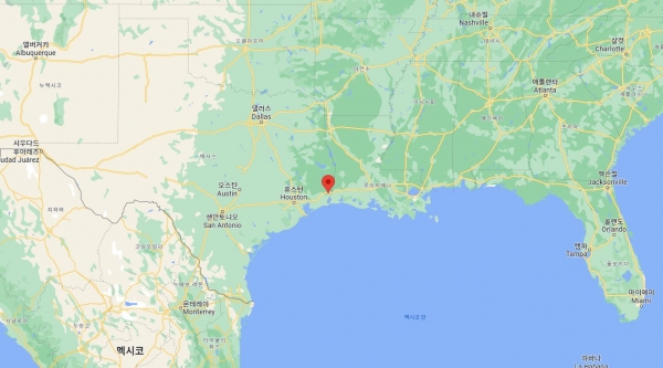 DL이앤씨 골든 트라이앵글 폴리머스 프로젝트 위치도. 해당 현장은 미국 텍사스 휴스턴에서 동쪽으로 180km 떨어진 오렌지 카운티에 위치하고 있다.(제공  DL이앤씨)